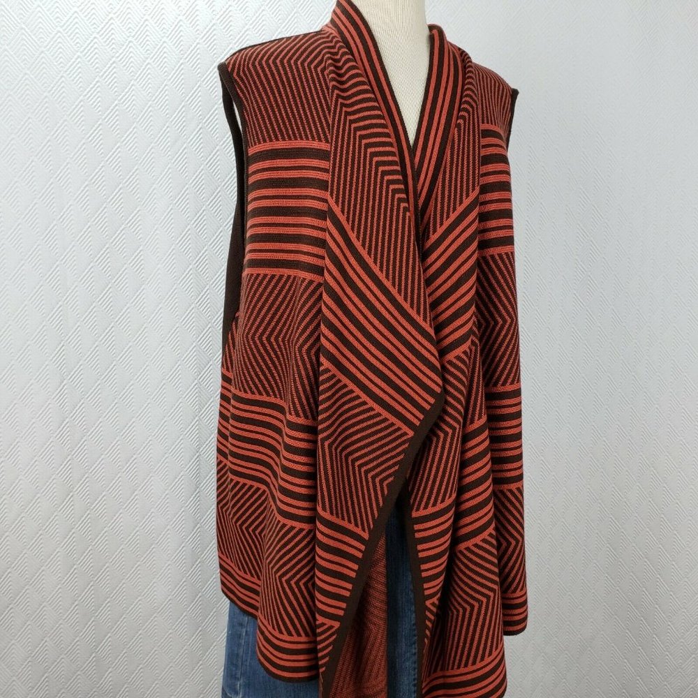 Southern Lady Womens Brown Orange Open Cardigan Sweater Vest Asymetric Size 2X
